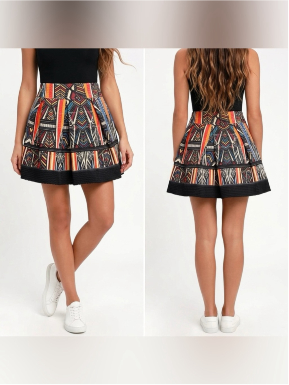 XHILARATION Womens Multicolor Geometric Striped Mini Scalloped Edge Skirt SizeM